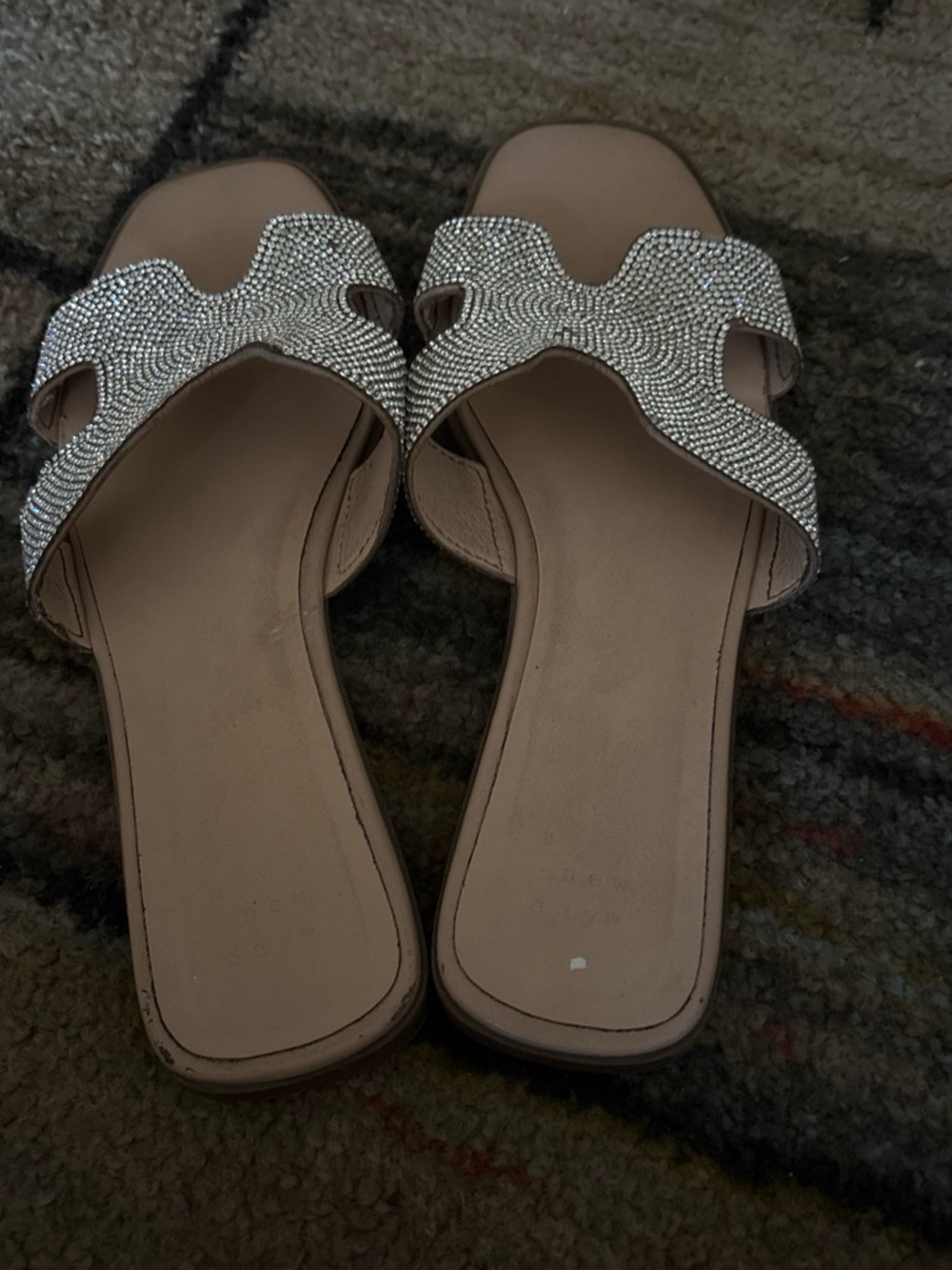 Target Nude Slide Sandals with Silver Rhinestone Straps